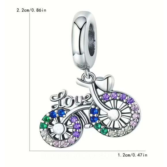 Women's Bicycle Love Charm, One Size, Silver Multicolor - Picture 3 of 3